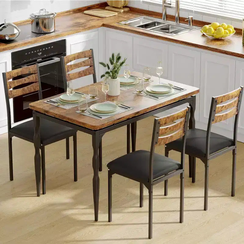Tavolo da Pranzo e Sedie, Tavolo da Cucina Rettangolare Salvaspazio con 4 Sedie, Struttura in Metallo, Cuscini Morbidi, per Sala da Pranzo Cucina Appartamento