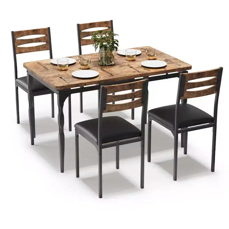 Tavolo da Pranzo e Sedie, Tavolo da Cucina Rettangolare Salvaspazio con 4 Sedie, Struttura in Metallo, Cuscini Morbidi, per Sala da Pranzo Cucina Appartamento