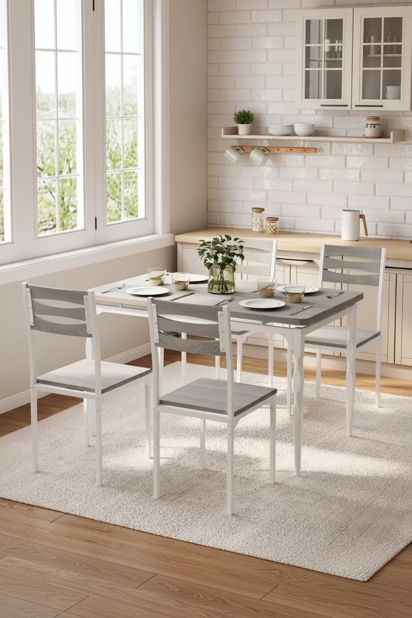 Tavolo da Pranzo e Sedie, Tavolo da Cucina Rettangolare Salvaspazio con 4 Sedie, Struttura in Metallo, Cuscini Morbidi, per Sala da Pranzo Cucina Appartamento