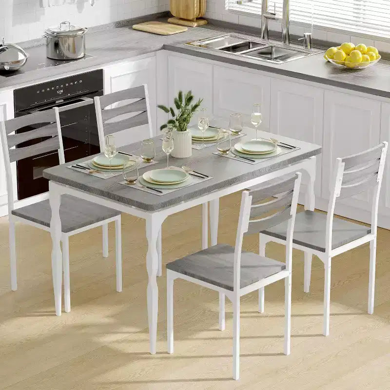Tavolo da Pranzo e Sedie, Tavolo da Cucina Rettangolare Salvaspazio con 4 Sedie, Struttura in Metallo, Cuscini Morbidi, per Sala da Pranzo Cucina Appartamento