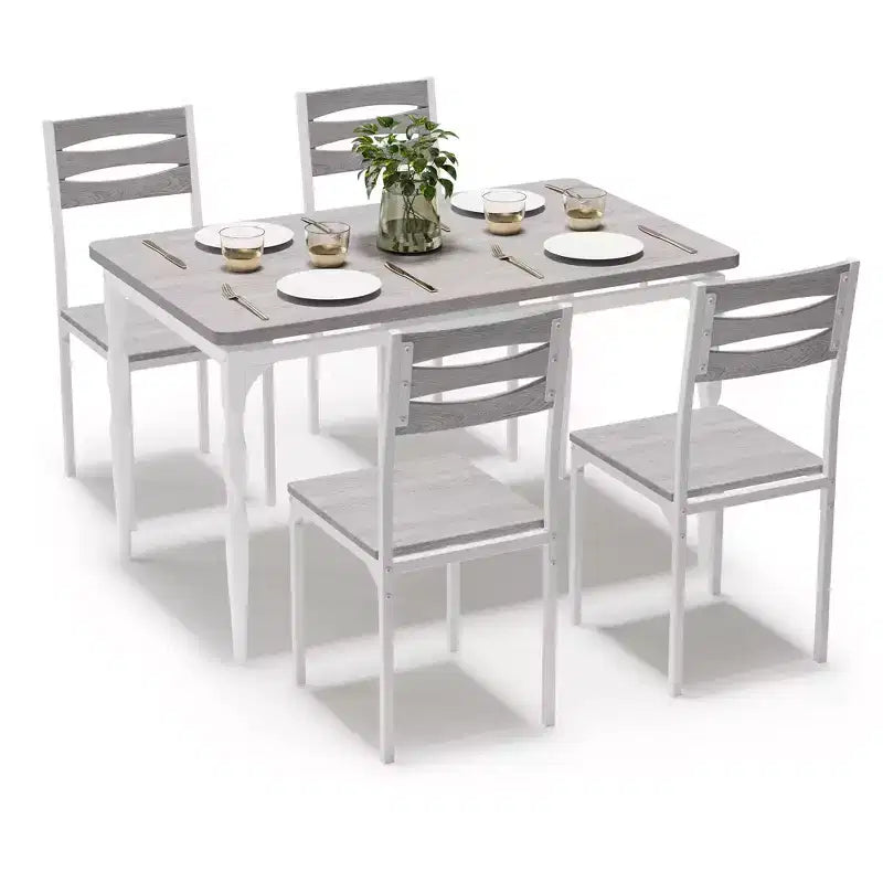 Tavolo da Pranzo e Sedie, Tavolo da Cucina Rettangolare Salvaspazio con 4 Sedie, Struttura in Metallo, Cuscini Morbidi, per Sala da Pranzo Cucina Appartamento