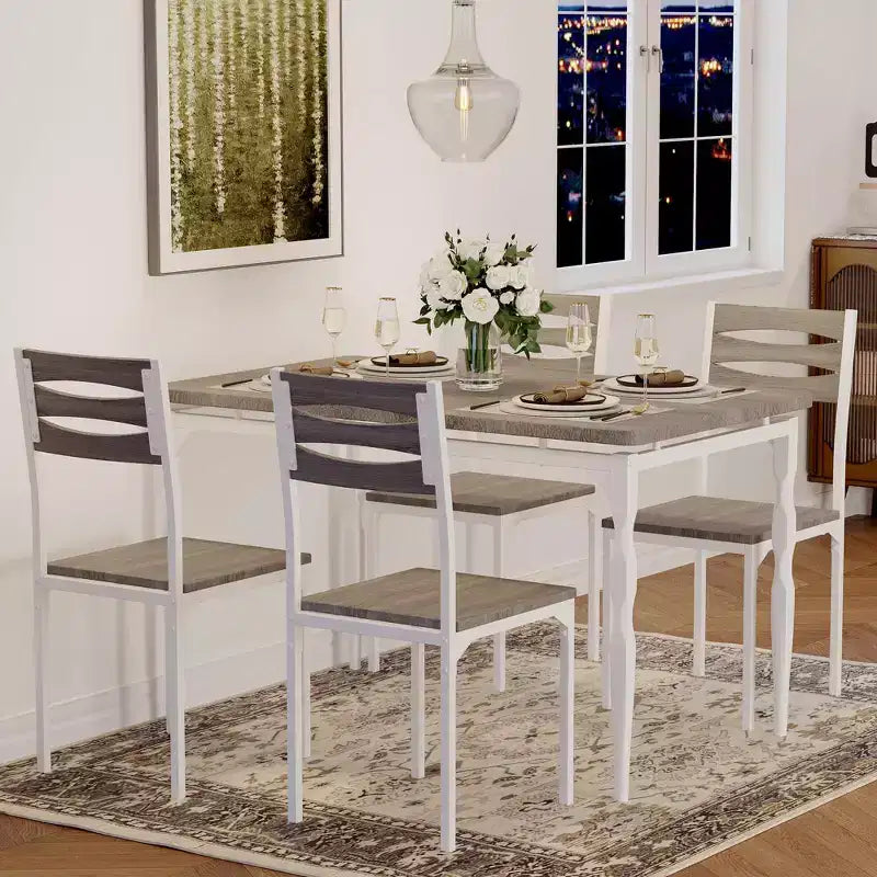 Tavolo da Pranzo e Sedie, Tavolo da Cucina Rettangolare Salvaspazio con 4 Sedie, Struttura in Metallo, Cuscini Morbidi, per Sala da Pranzo Cucina Appartamento