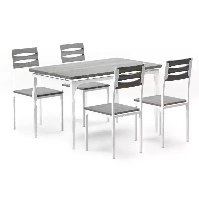 Tavolo da Pranzo e Sedie, Tavolo da Cucina Rettangolare Salvaspazio con 4 Sedie, Struttura in Metallo, Cuscini Morbidi, per Sala da Pranzo Cucina Appartamento
