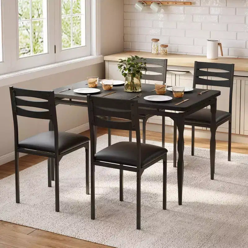 Tavolo da Pranzo e Sedie, Tavolo da Cucina Rettangolare Salvaspazio con 4 Sedie, Struttura in Metallo, Cuscini Morbidi, per Sala da Pranzo Cucina Appartamento