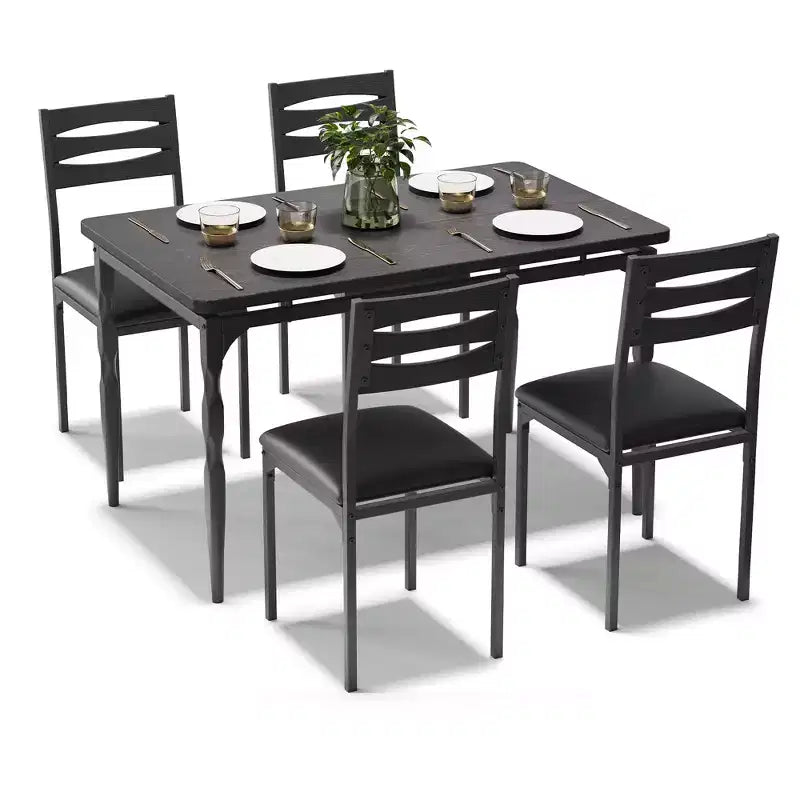 Tavolo da Pranzo e Sedie, Tavolo da Cucina Rettangolare Salvaspazio con 4 Sedie, Struttura in Metallo, Cuscini Morbidi, per Sala da Pranzo Cucina Appartamento