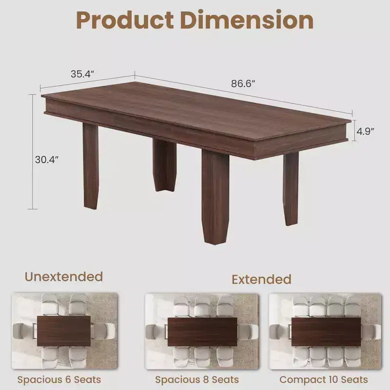 Tavolo da pranzo allungabile da 160 cm a 220 cm per 6-10 persone, tavolo da cucina in stile rustico con struttura robusta in legno, grande tavolo rettangolare per sala da pranzo