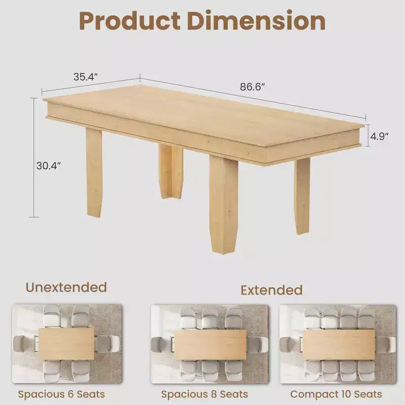 Tavolo da pranzo allungabile da 160 cm a 220 cm per 6-10 persone, tavolo da cucina in stile rustico con struttura robusta in legno, grande tavolo rettangolare per sala da pranzo