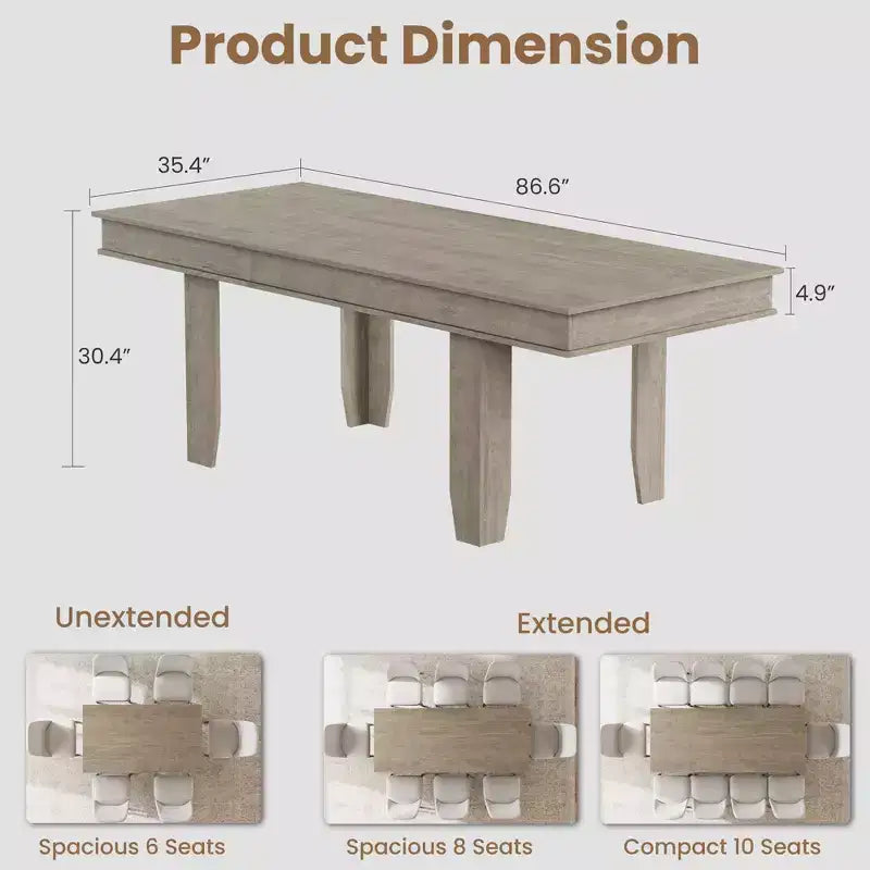 Tavolo da pranzo allungabile da 160 cm a 220 cm per 6-10 persone, tavolo da cucina in stile rustico con struttura robusta in legno, grande tavolo rettangolare per sala da pranzo