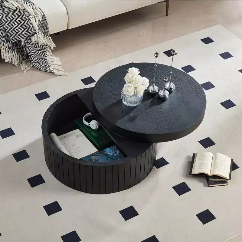 Tavolino rotondo moderno Caldrin con vano portaoggetti a scomparsa