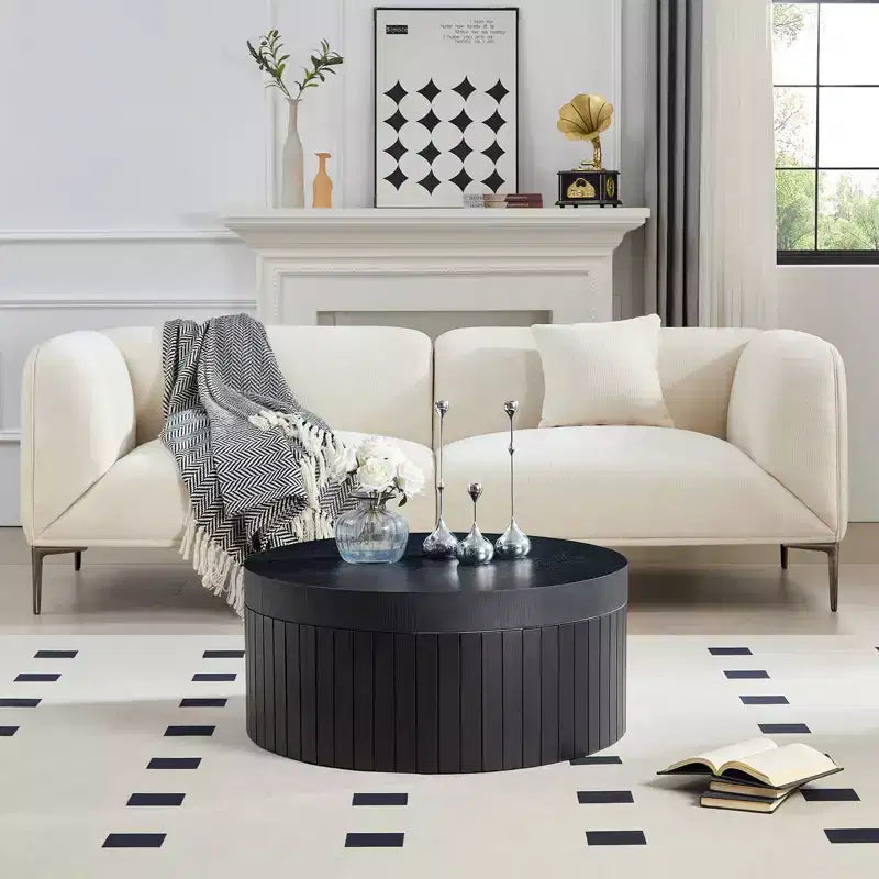 Tavolino rotondo moderno Caldrin con vano portaoggetti a scomparsa