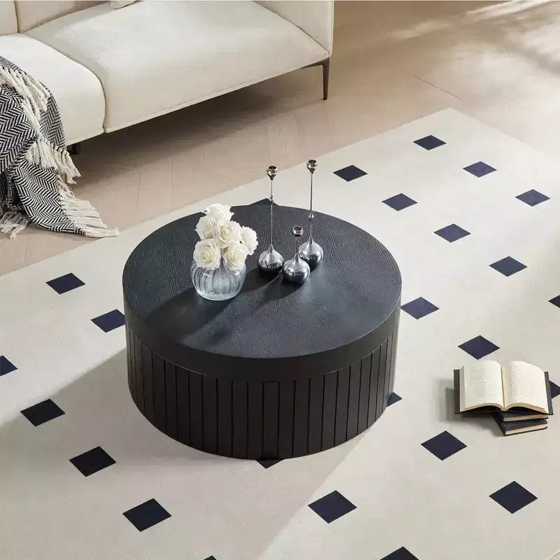 Tavolino rotondo moderno Caldrin con vano portaoggetti a scomparsa