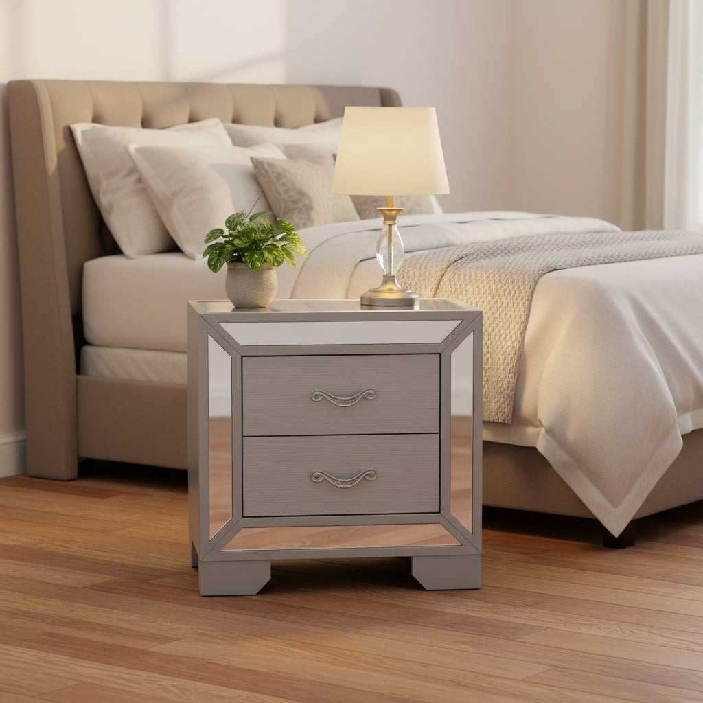 Passion Furniture Murry Silver 2-Drawer 24 in. W Nightstand
