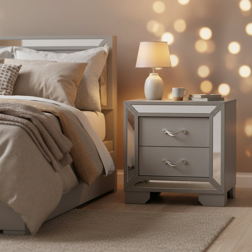 Comodino Murry Silver con 2 cassetti, larghezza 24 pollici