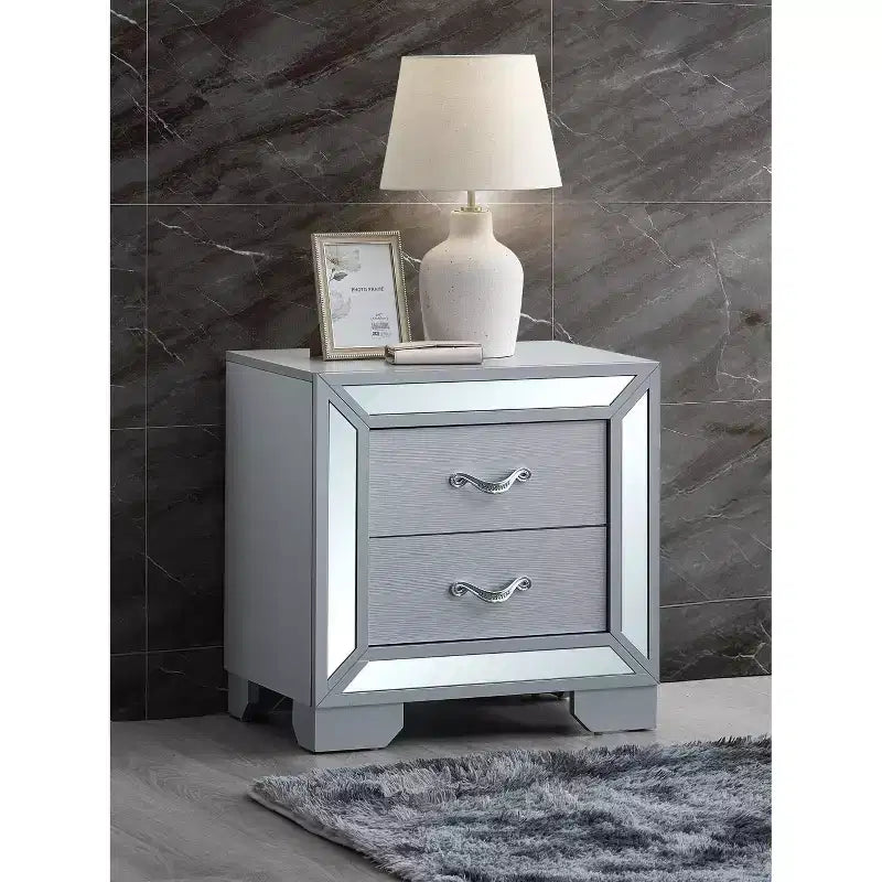 Comodino Murry Silver con 2 cassetti, larghezza 24 pollici