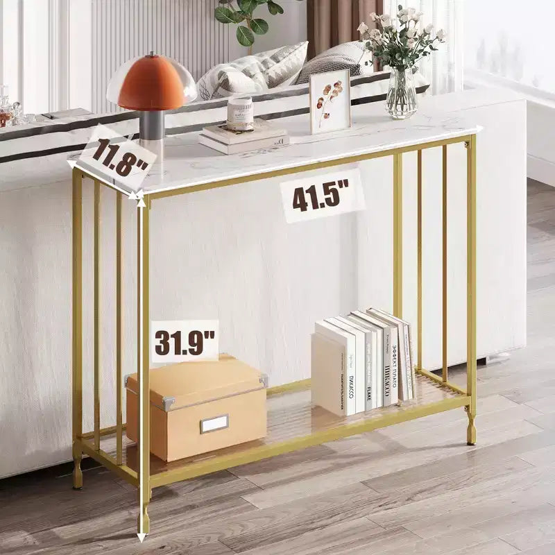 Console Table, Tavoli da Divano, Tavolino Stretto da Ingresso con Ripiano in Legno e Struttura in Metallo, Tavolo Industriale da 105,4 cm Dietro il Divano per Soggiorno
