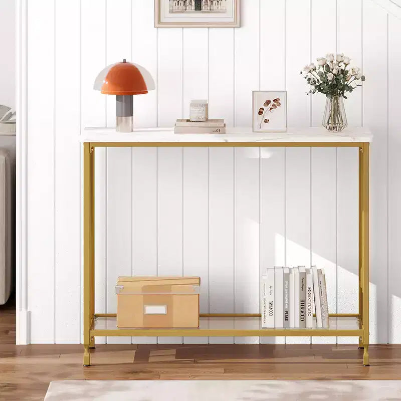 Console Table, Tavoli da Divano, Tavolino Stretto da Ingresso con Ripiano in Legno e Struttura in Metallo, Tavolo Industriale da 105,4 cm Dietro il Divano per Soggiorno