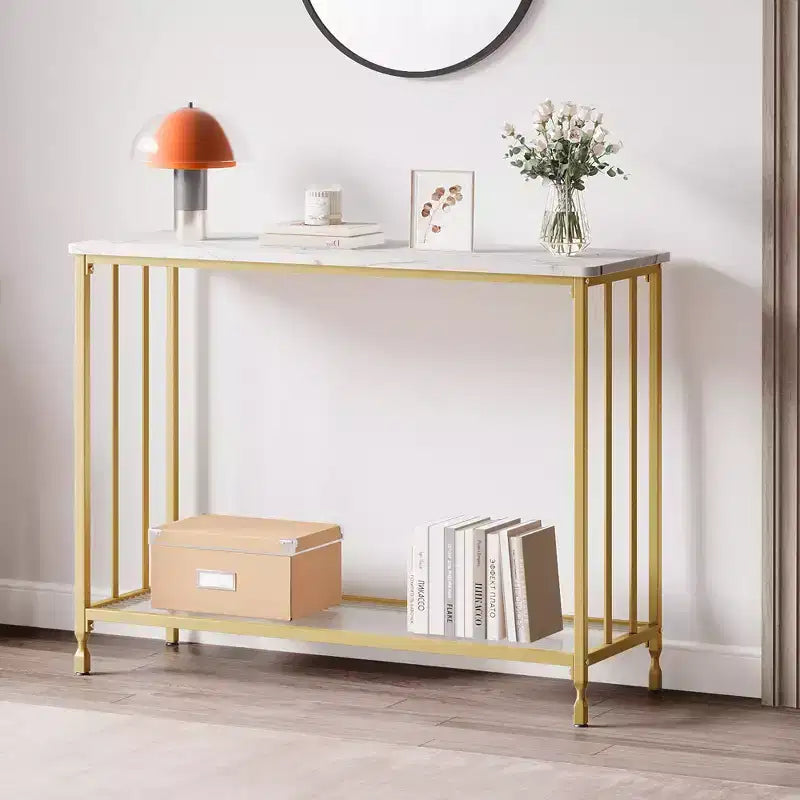 Console Table, Tavoli da Divano, Tavolino Stretto da Ingresso con Ripiano in Legno e Struttura in Metallo, Tavolo Industriale da 105,4 cm Dietro il Divano per Soggiorno