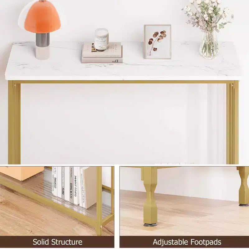 Console Table, Tavoli da Divano, Tavolino Stretto da Ingresso con Ripiano in Legno e Struttura in Metallo, Tavolo Industriale da 105,4 cm Dietro il Divano per Soggiorno