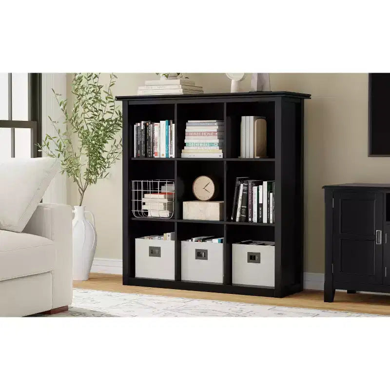 Libreria e Unità Contenitore Transizionale Stratford in LEGNO MASSICCIO a 9 cubi da 45 pollici x 43 pollici