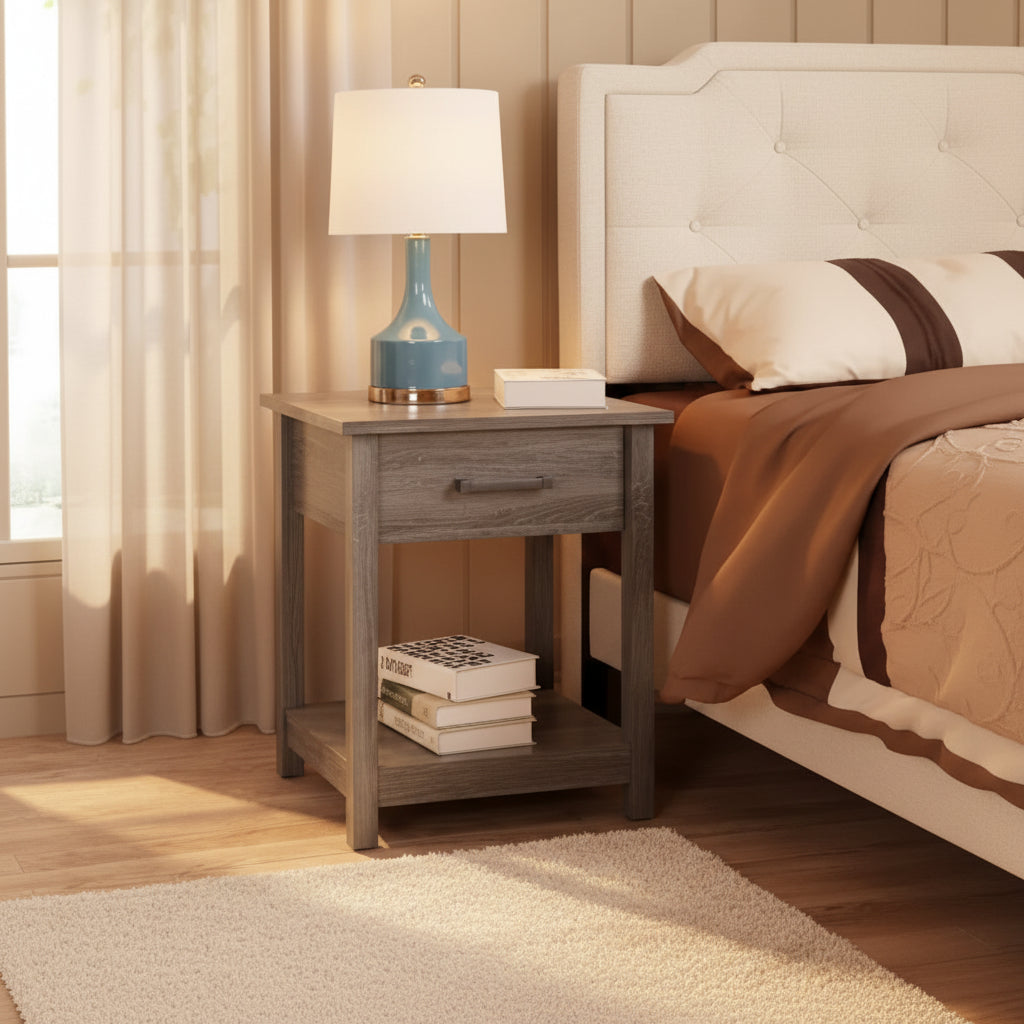 HomeStock Rectangle Metal Nighstand For Living Room and Bedroom