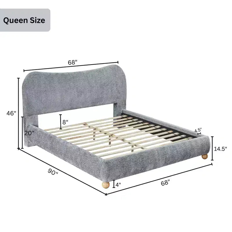 Letto a piattaforma imbottito queen size contemporaneo Lunara con piedini a cipolla