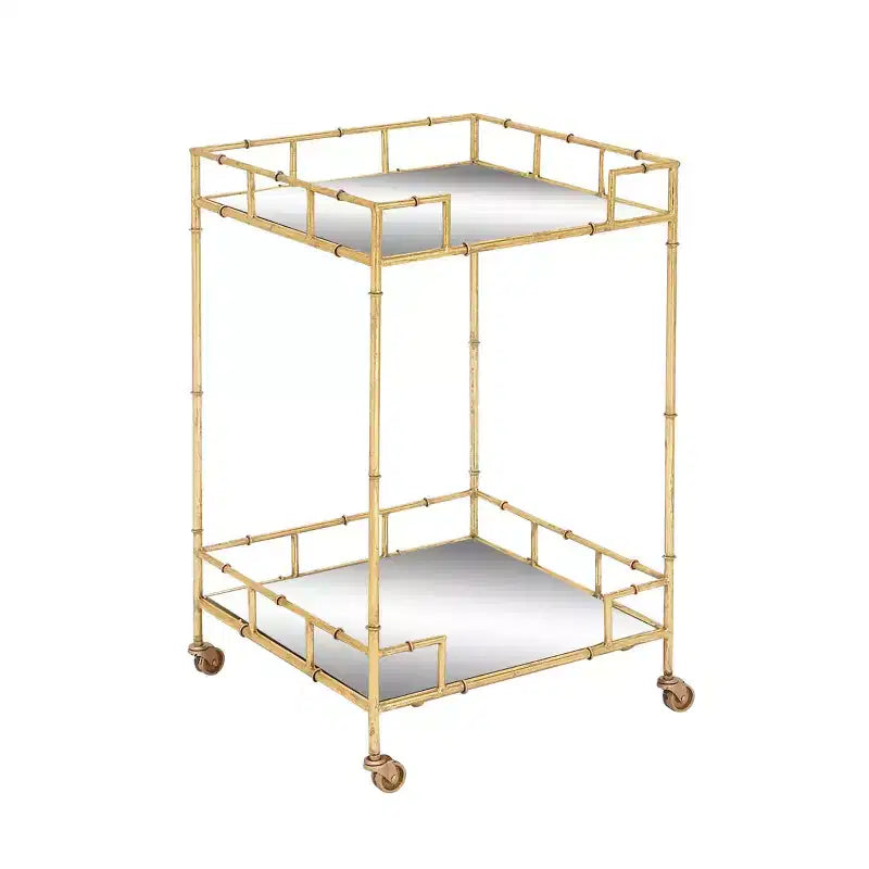Carrello Bar Quadrato Contemporaneo con 2 Ripiani a Specchio Oro