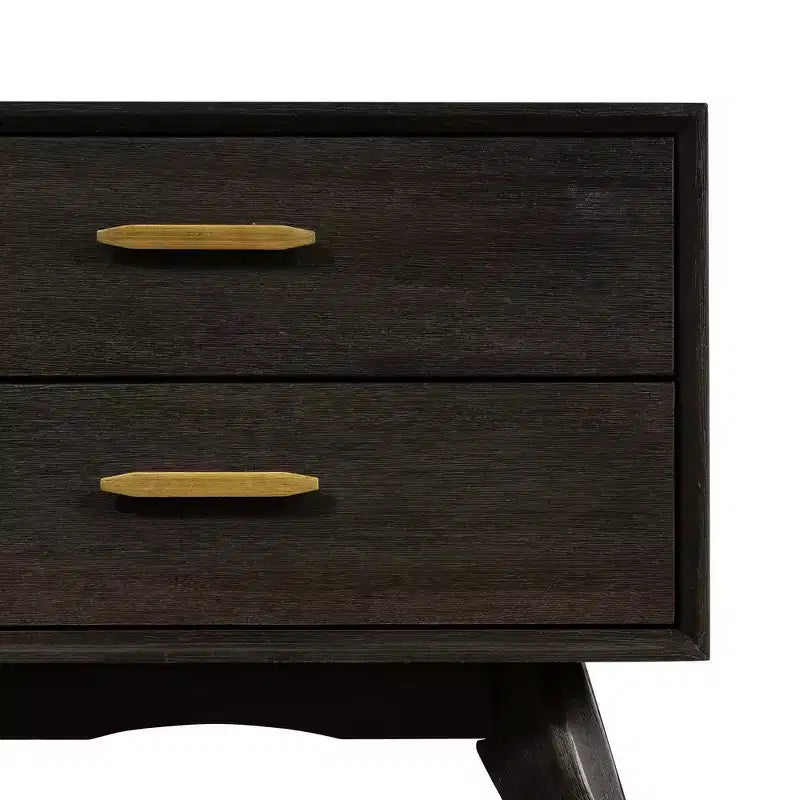 Comodino moderno di metà secolo Baly a 2 cassetti marrone: comodino con ripiano, struttura in legno