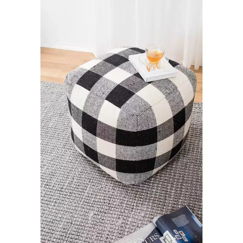 Pouf Dama Cinese Bianco/Nero: Fatto a mano, Commercio Equo e Solidario, Ottomana Moderno di Metà Secolo