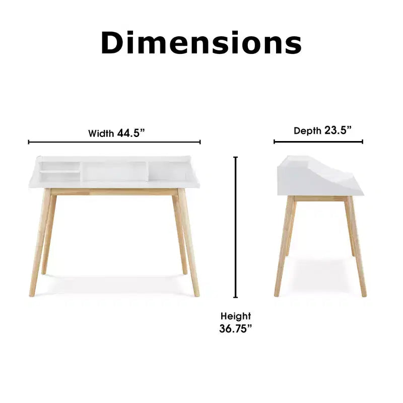 Scrittoio Alton bianco: design moderno di metà secolo, vani a giorno, gambe in legno di hevea
