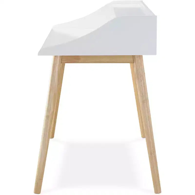 Scrittoio Alton bianco: design moderno di metà secolo, vani a giorno, gambe in legno di hevea