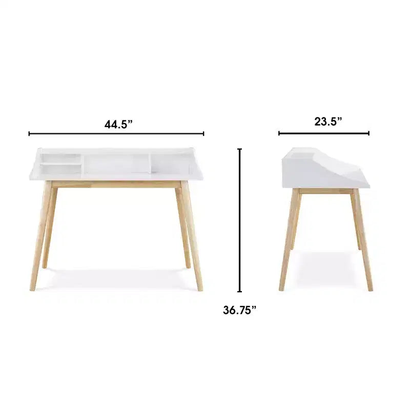 Scrittoio Alton bianco: design moderno di metà secolo, vani a giorno, gambe in legno di hevea