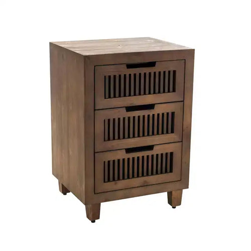 Cassettiera a 3 Cassetti Marrone: Stile Bohemien, Impiallacciatura in Legno, Mobili da Salotto