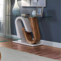 Tavolino Saxon Pedestal Base Bianco: Tavolino da Ingresso Moderno, Piano in Vetro Temperato, Impiallacciatura in Legno