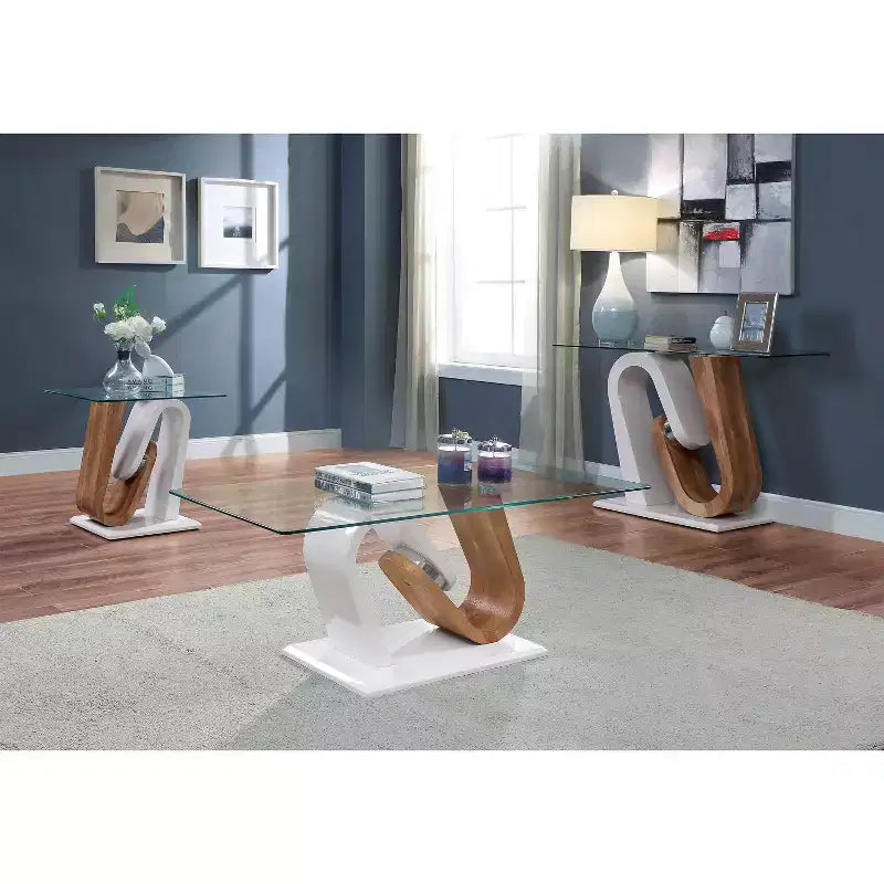 Tavolino Saxon Pedestal Base Bianco: Tavolino da Ingresso Moderno, Piano in Vetro Temperato, Impiallacciatura in Legno