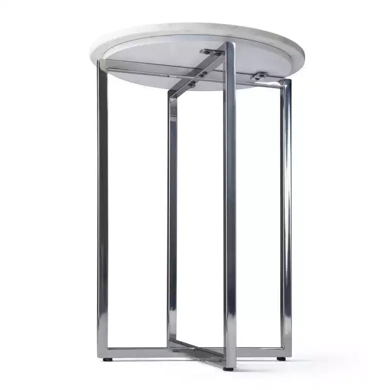 Tavolino d'appoggio Farnell Contemporary in Metallo Largo 45 cm con Base Cromata Bianco/Argento: Piano in Marmo, Tavolino Rotondo