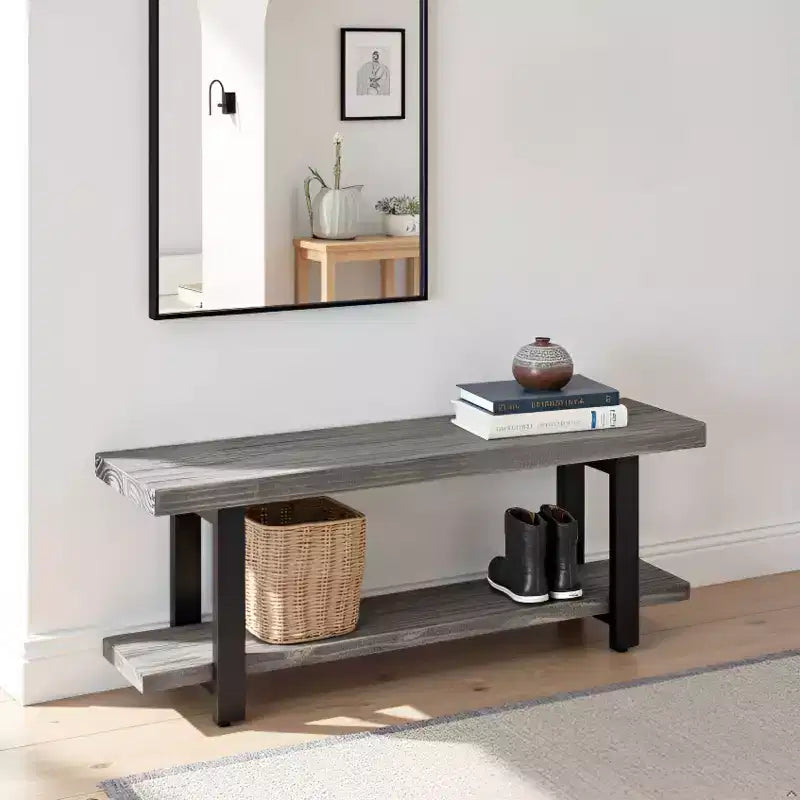 Panca in metallo e legno Pomona grigio ardesia