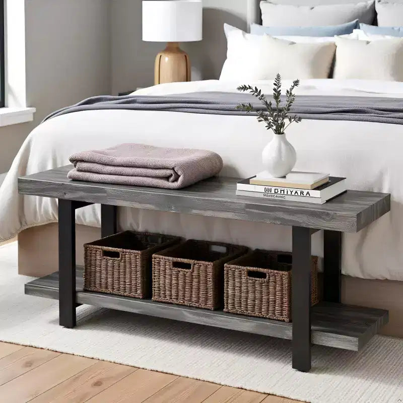 Panca in metallo e legno Pomona grigio ardesia