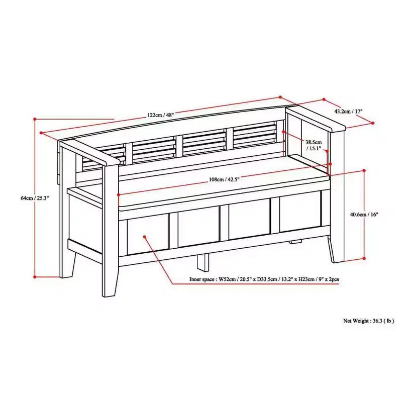 Panca contenitore da ingresso 48 Chandler in legno massello