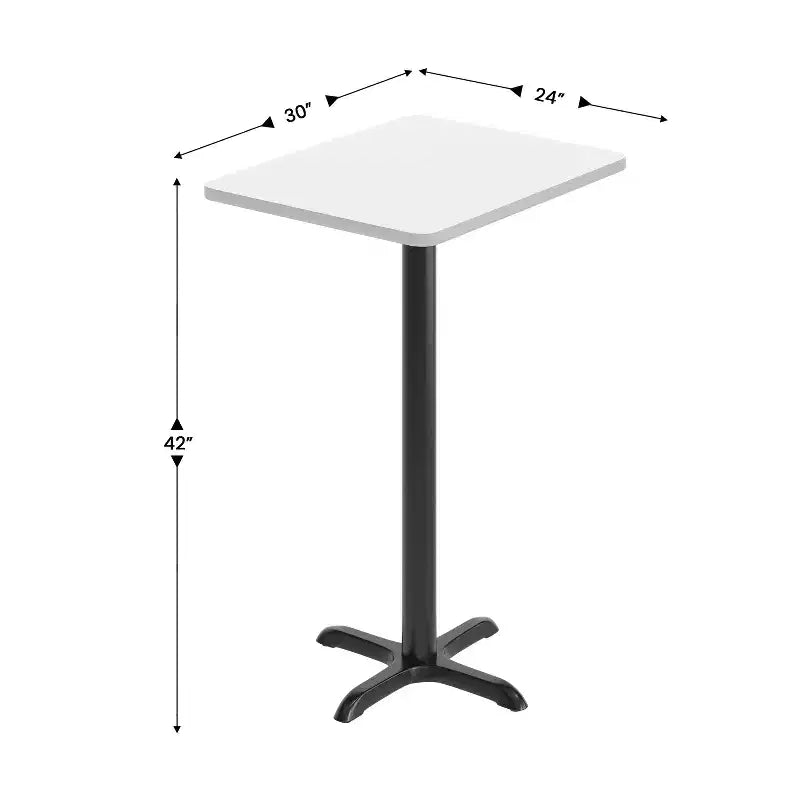 Piano tavolo rettangolare in laminato da 24'' x 30'' con base tavolo altezza bar da 22'' x 22''
