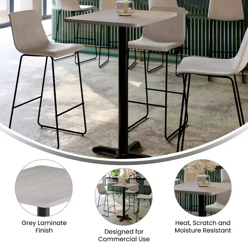 Piano tavolo rettangolare in laminato da 24'' x 30'' con base tavolo altezza bar da 22'' x 22''