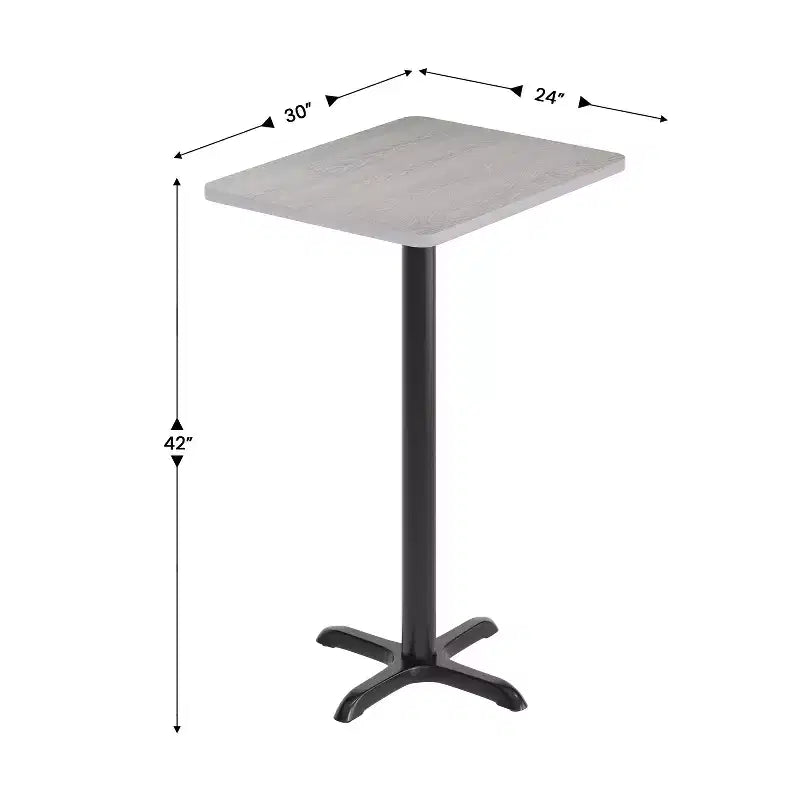 Piano tavolo rettangolare in laminato da 24'' x 30'' con base tavolo altezza bar da 22'' x 22''